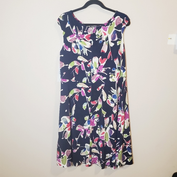 Wisp ceena jersey Stitch fix Navy blue pleated neckline floral Dress Size 14 - Picture 2 of 6